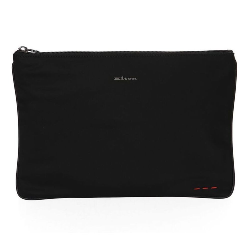 Metal Logo Nylon Black Clutch
